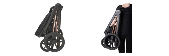 dwa-zdjęcia-spacerówka-złożona-z-siedziskiem-kobieta-niesie-na-ramieniu-złożony-stelaż